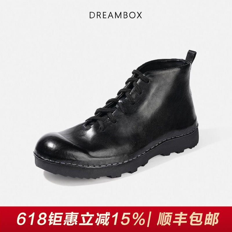 DREAMBOX钧博水洗马皮高帮马丁靴秋冬新款女靴纯手工英伦复古短靴