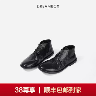 DREAMBOX钧博石洗马皮时尚短靴秋冬新款女靴软底软面纯手工马丁靴