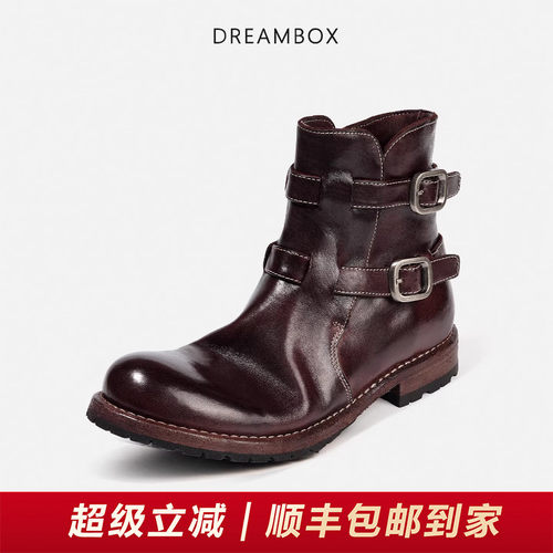英伦复古马皮皮带扣骑士靴