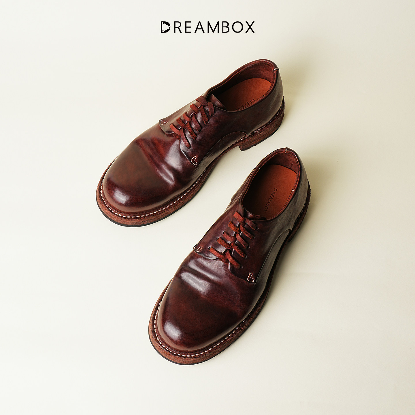 DREAMBOX钧博女鞋复古水洗马皮透气德比鞋纯手工厚底粗跟休闲皮鞋