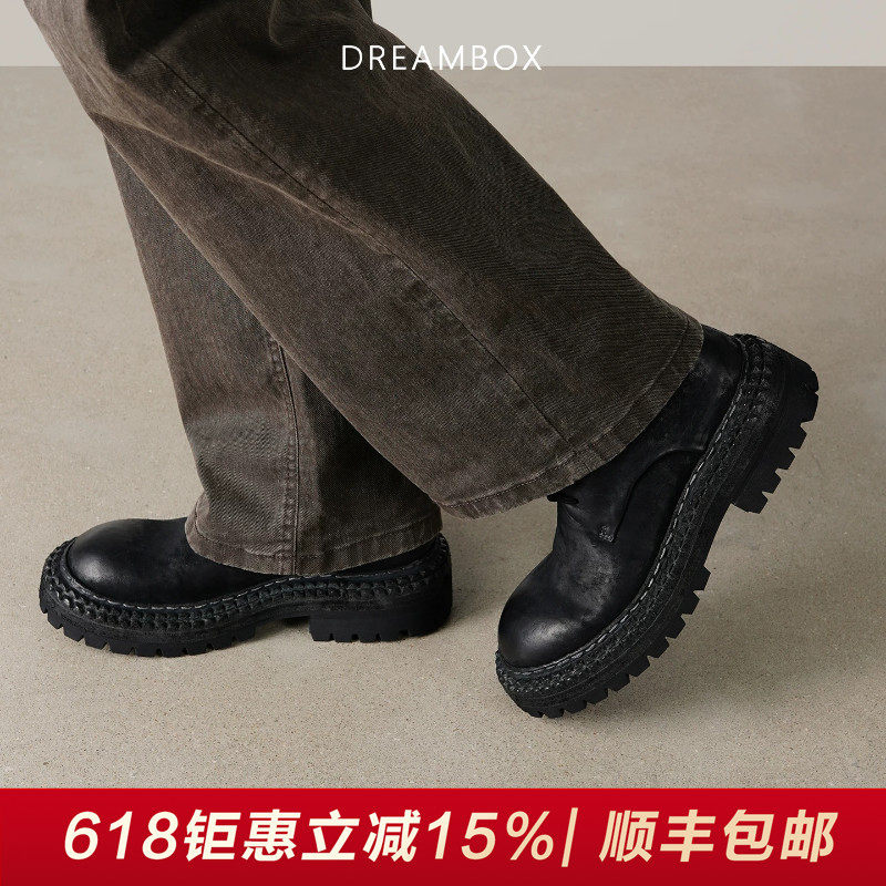 DREAMBOX钧博高档马臀皮复古马丁靴厚底增高短筒靴手工固特异女靴