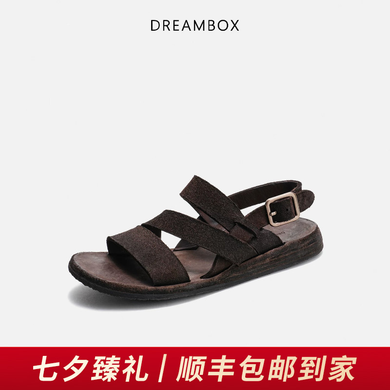 水洗马皮平底外穿休闲凉鞋