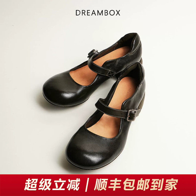 水洗马皮搭扣玛丽珍单鞋