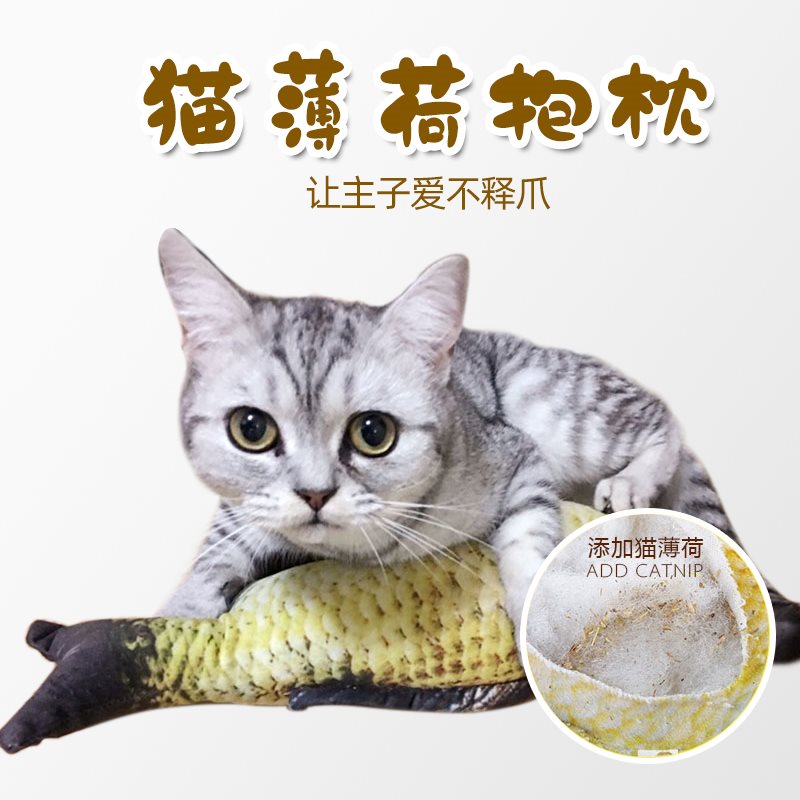 逗猫枕头z仿真神器枕猫猫用品草鱼包。鱼抱猫咪薄荷鱼玩具宠物猫