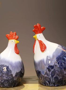 景德镇陶瓷器欧式动物摆件生肖鸡客厅装饰品家居博古架样板房软装