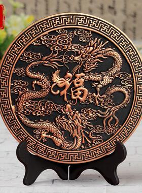 活性炭雕工艺品双龙赐福字摆件生肖龙办公室家装饰品2024龙年礼品