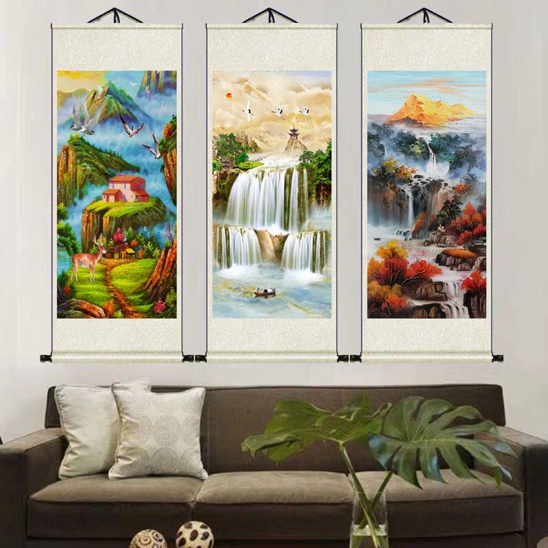 旭日东升中国画山水挂画办公室装饰壁画客厅靠山风景招财卷轴字画