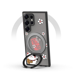 适用三星s24ultra带支点壳magsafe新款旋转磁吸支架s25+保护套s23u外壳防摔s22招财猫s21磨砂手机壳新年桃花