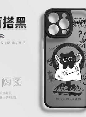 适用于苹果16e磁吸手机壳15plus黑色磨砂12创意高级感magsafe小众13pro卡通款14max全包防摔保护套猫咪17air