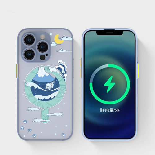 海浪猫咪创意肤感强磁吸手机壳