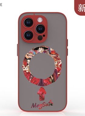 适用于苹果13mini肤感16e磁吸14magsafe红色手机壳17air磨砂se卡通15plus海贼王12max涂鸦11pro全包防摔动漫