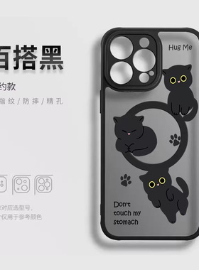 适用于苹果16e高级感14max磁吸手机壳15plus防摔黑色磨砂12小众创意11magsafe个性黑猫13pro可爱卡通17air