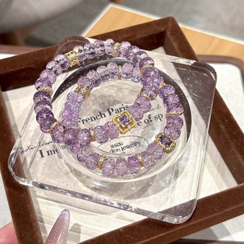 天然巴西紫水晶手串轻奢小众高级感紫宝石金跑环串珠九紫离火手链