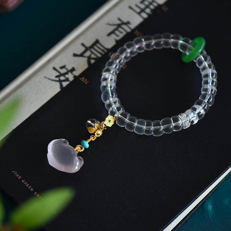 天然8A白水晶粉水晶宝宝锁跑环大肠单圈手链招财文玩手串原创饰品