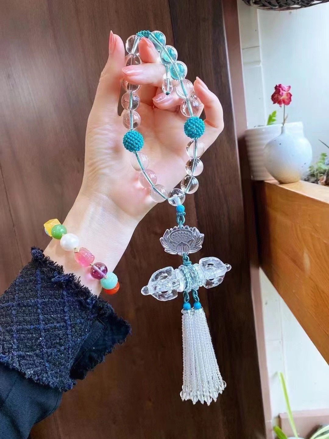天然白水晶金刚杵汽车挂件车载吊坠平安好运男女车内后视镜挂坠礼