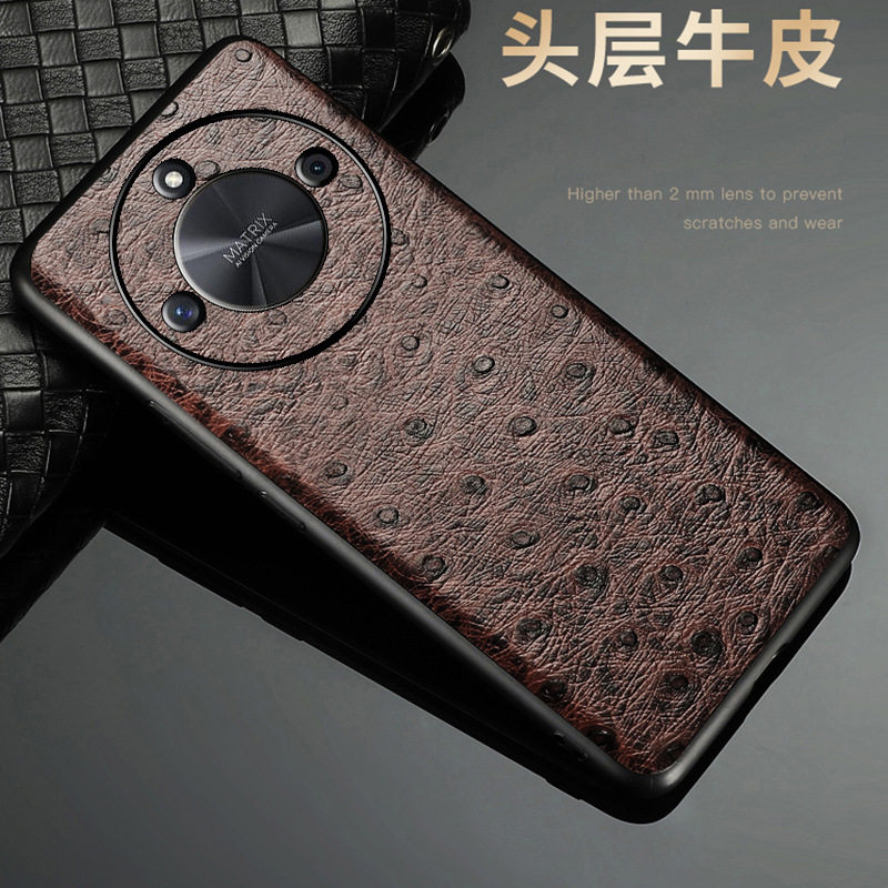 适用荣耀X50手机壳牛皮鸵鸟纹全包后盖荣耀X50i高档真皮保护套