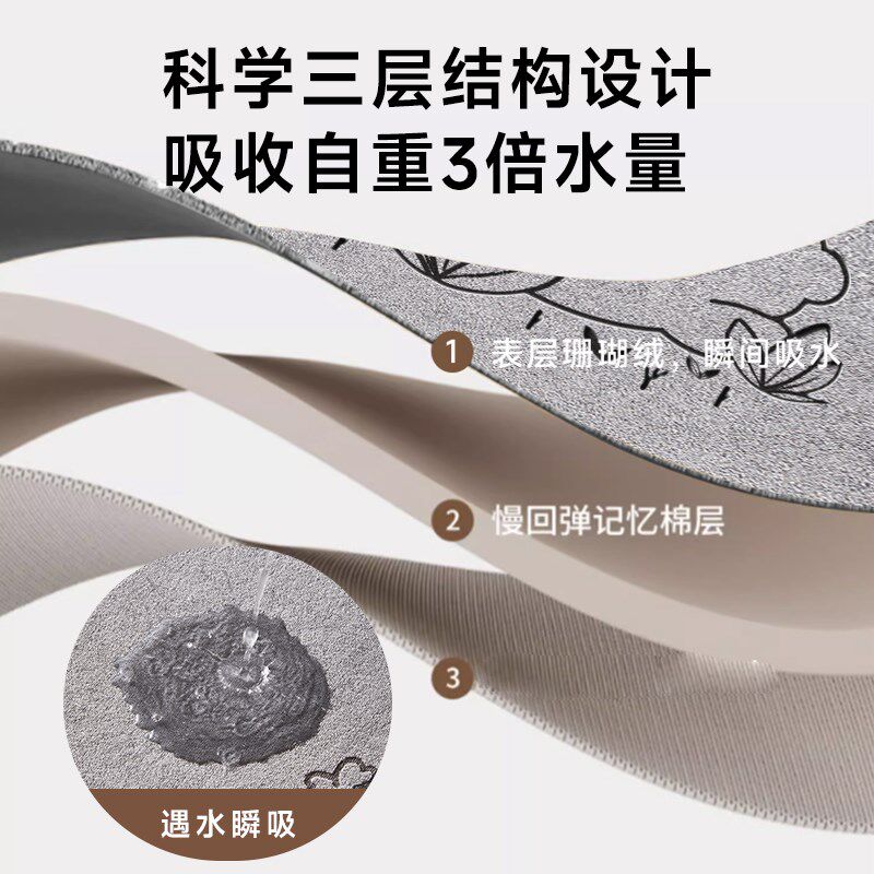 卡通弧形记忆棉浴室地垫淋浴房吸水防滑脚垫子家用卫生间速干地毯