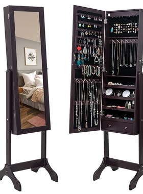 Non Full Body Makeup Mirror Jewelry Storage Cabinet Wooden