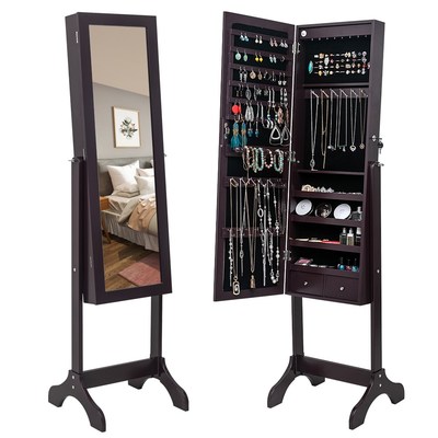Non Full Body Makeup Mirror Jewelry Storage Cabinet Wooden