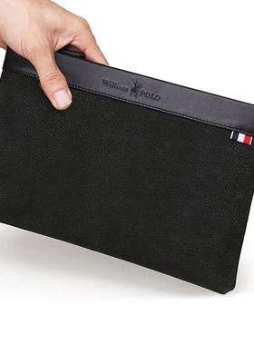 WILLIAMPOLO Men's leather clutch bag large capacity envelop