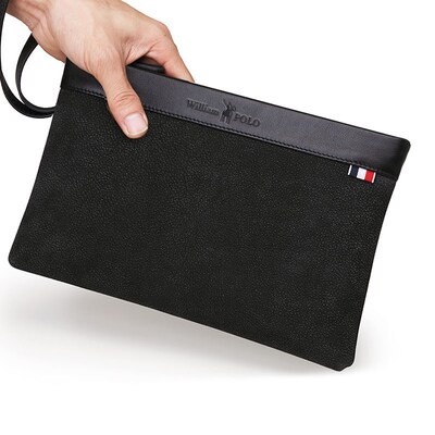 WILLIAMPOLO Men's leather clutch bag large capacity envelop