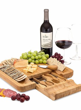 Bamboo Cheese Board Wooden Cutting board with Handle Knives
