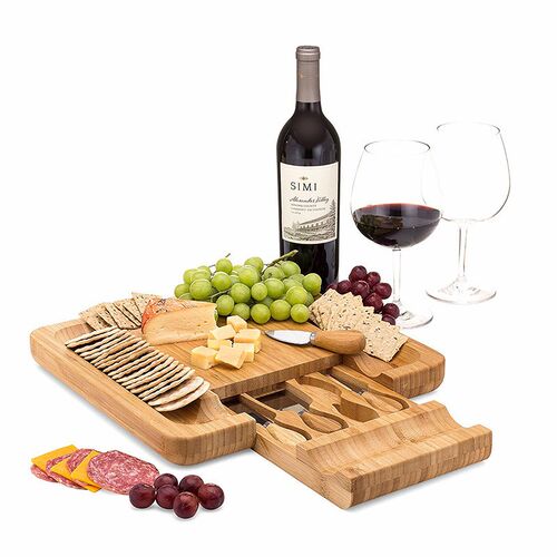 Bamboo Cheese Board Wooden Cutting board with Handle Knives