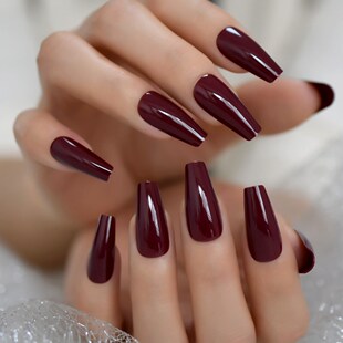 24pcs/set Glossy Dark Wine Red Press on Ballet False Nails