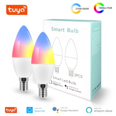 Tuya Smart Wifi LED Bulb E14 RGB+W+C Dimmable Light LED Remo