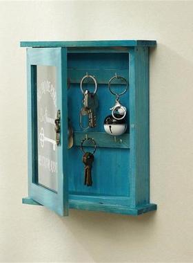 Retro Pastoral Style Wooden Key Holder Wall-Mounted Cabinet