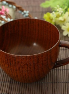 Natural Wooden Tea Cup with Handgrip Coffee Tea Milk Cup Ho