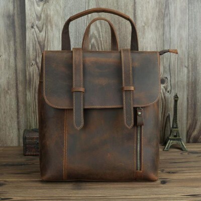 Johnature Crazy Horse Leather Retro Men Backpack 2020 New H