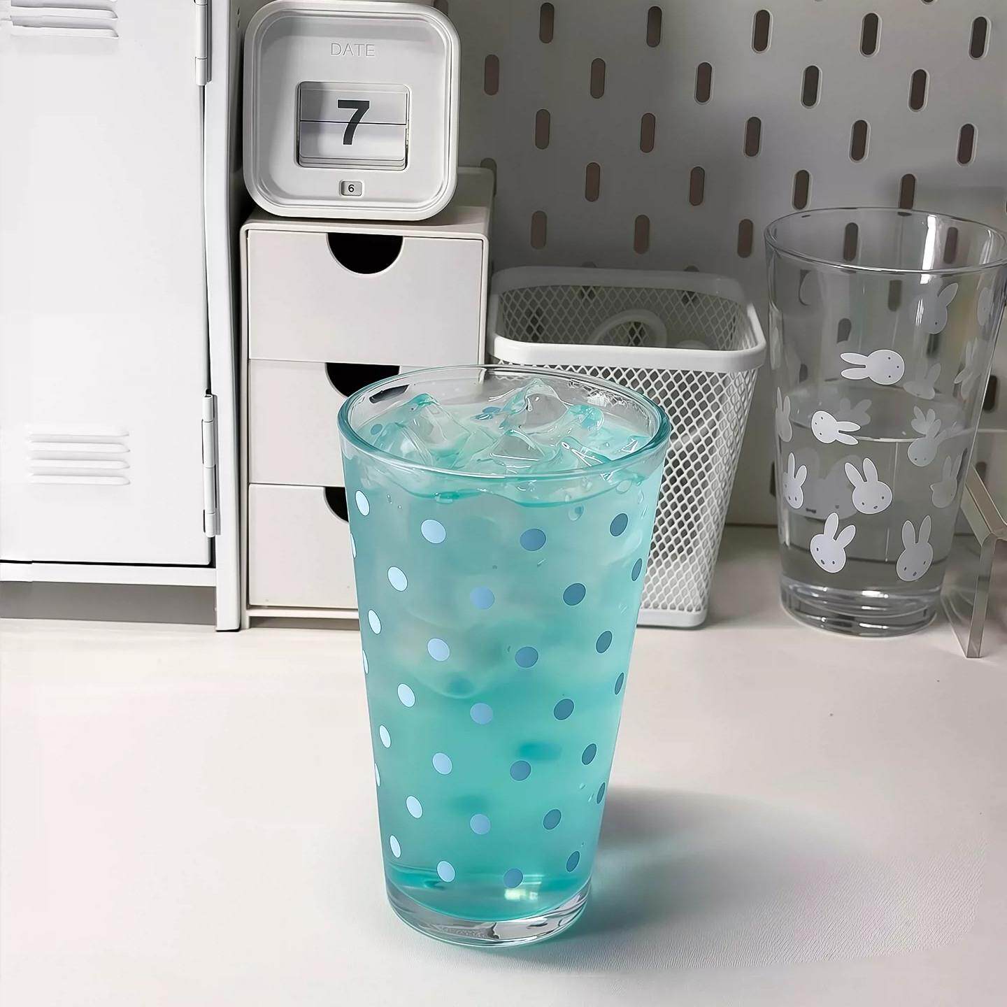 波点透明玻璃杯女高颜值大容量水杯冷饮杯咖啡杯家用牛奶杯喝水杯