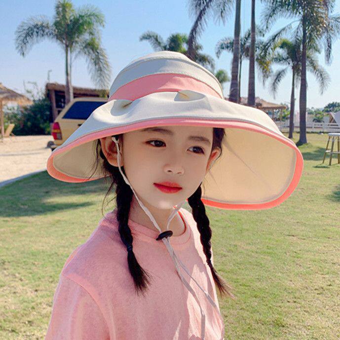 女童防晒帽子夏季遮阳女孩宝宝空顶大帽檐防紫外线儿童防晒遮阳帽
