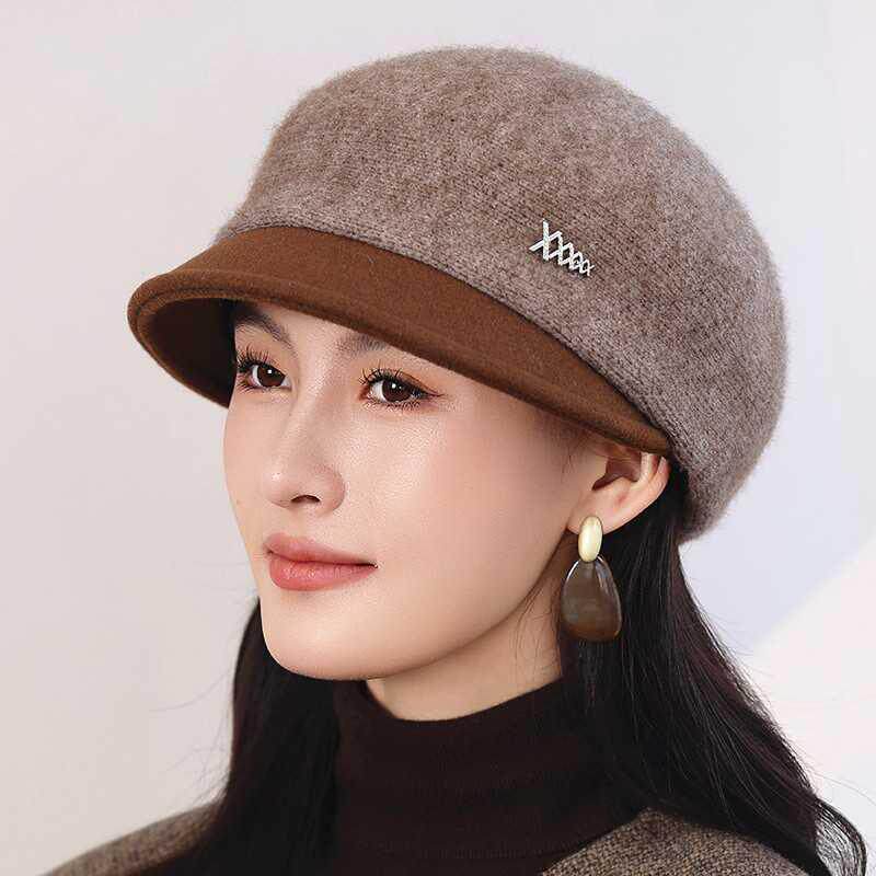 秋冬季保暖鸭舌帽女贝雷帽女款帽子新款中老年女帽妈妈洋气毛线帽