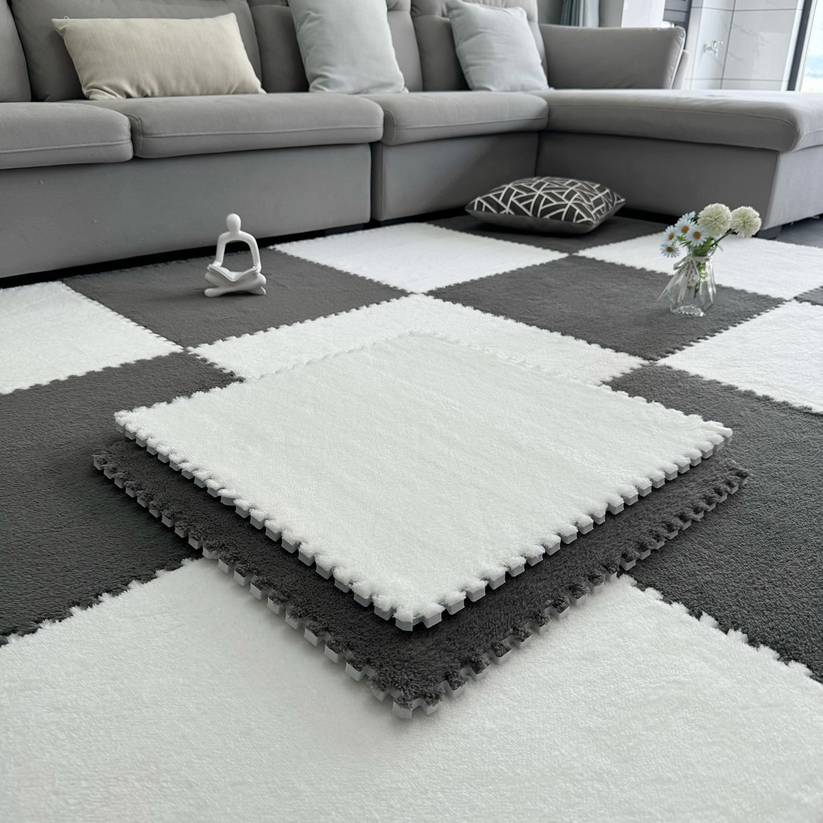 现代简约拼接地垫客厅卧室满铺