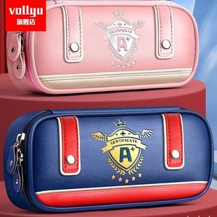 简约高颜值2026新款笔袋男生小学生文具盒男孩女孩子一年级文具袋收纳袋铅笔盒大容量英伦风初中学生帆布笔袋