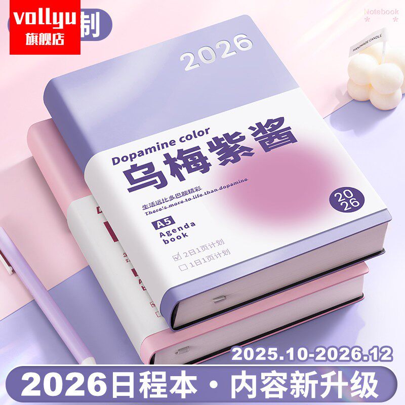 2026年日程本效率手册365天计划表年莫兰迪日常日历本韩国记事本手账本月历本学生时间轴计划本简约笔记本。