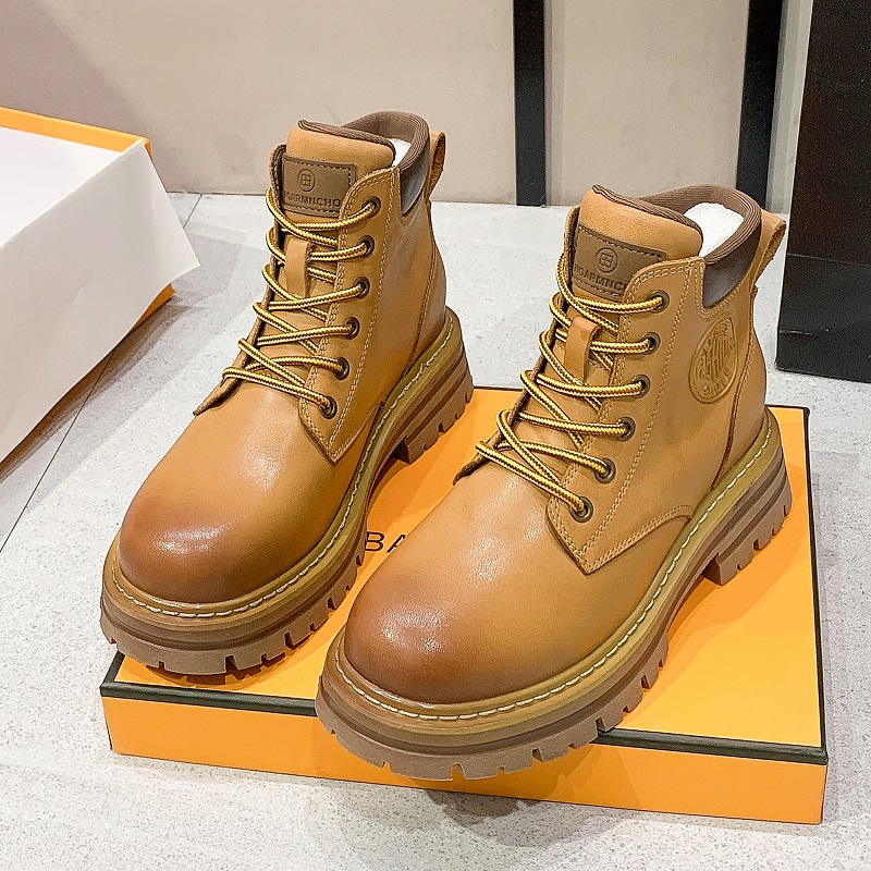 头层牛皮马丁靴女秋季复古大黄靴