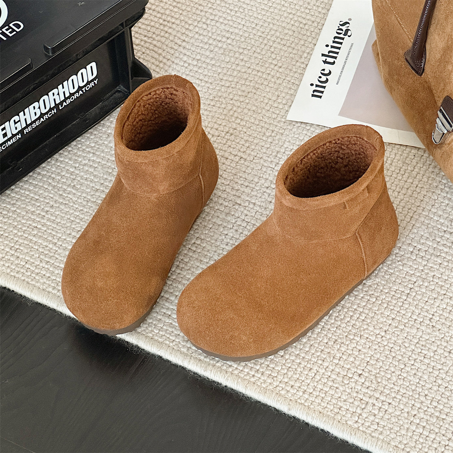 商场同款复古加绒磨砂皮雪地靴女2025冬季新款百搭防寒保暖短棉靴,女鞋,时尚雪地靴,淘宝优惠券,粉丝福利购,淘宝优惠卷