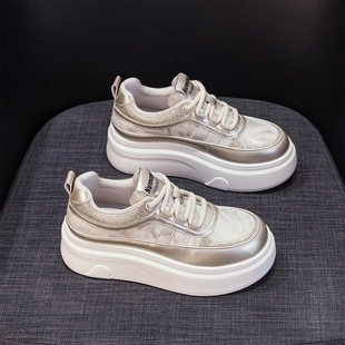 外贸原单厚底增高小白鞋女款秋冬季皮面休闲运动百搭韩版舒适板鞋