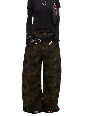 KVKV“Baggy pants” 做旧迷彩阔腿长裤 美式复古宽松工装裤