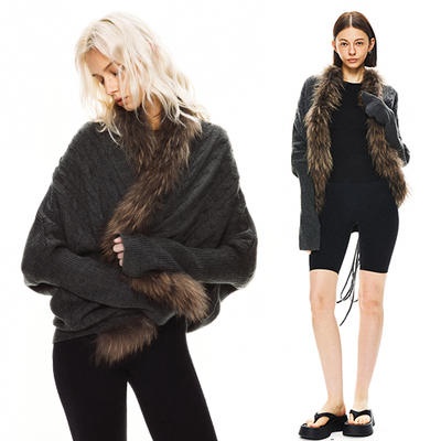 KVKV 长毛领针织毛衣 慵懒设计高级感小众不撞款复古加厚外套开衫