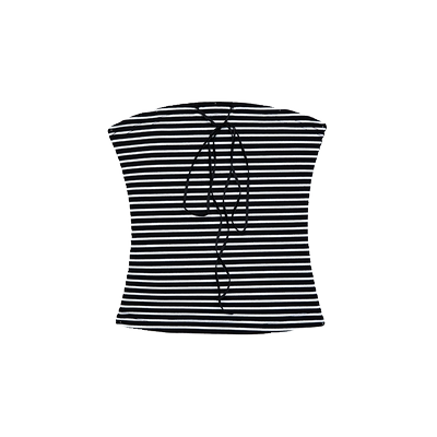 KVKV 拼色蝴蝶结绑带弹力抹胸 美式辣妹复古显瘦设计无袖条纹上衣