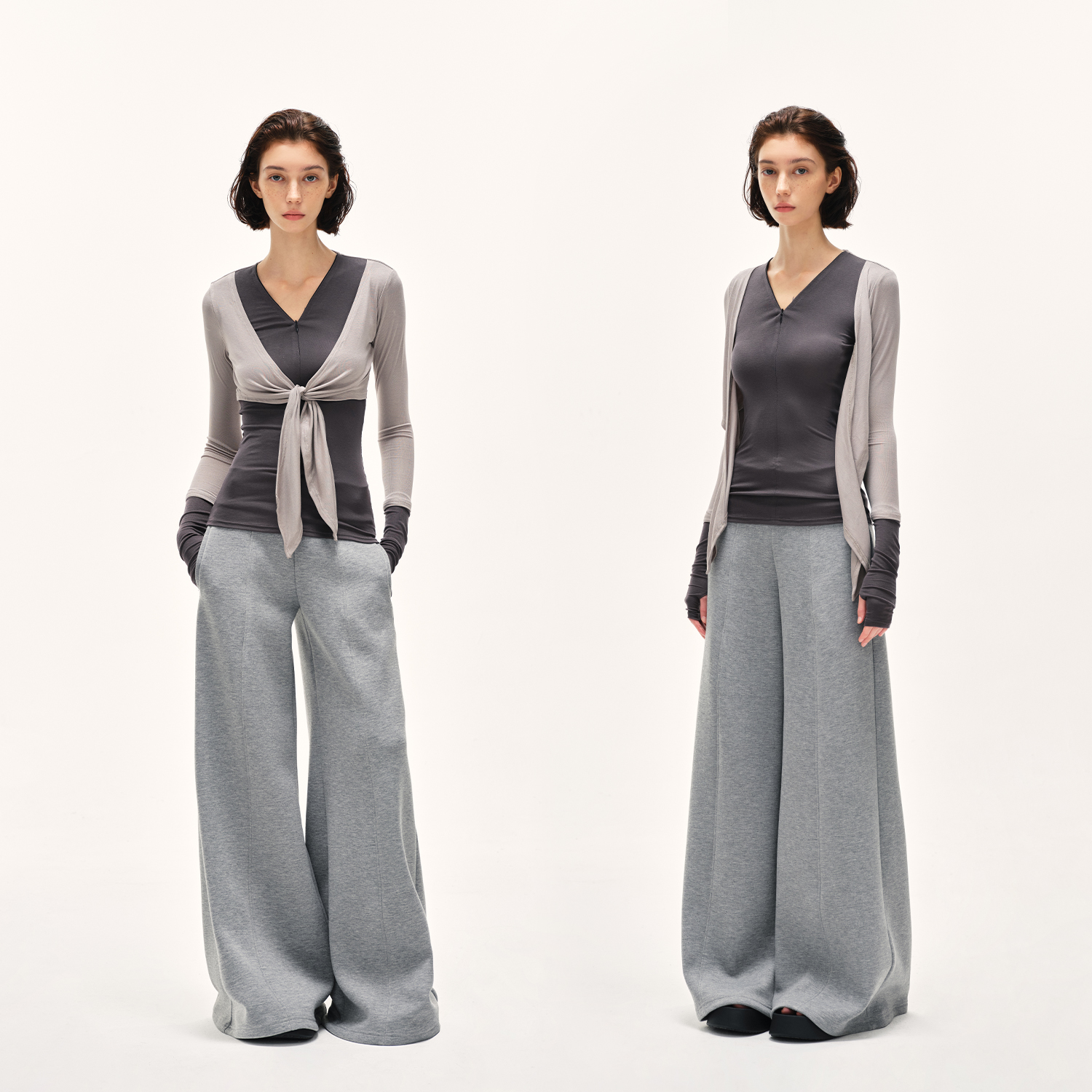 KVKV 肤感莫代尔绑带蝴蝶结运动瑜伽拉链长袖 辣妹性感修身上衣女