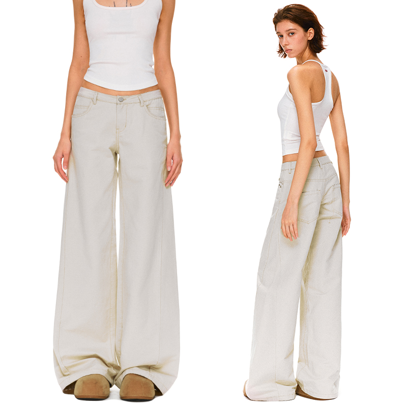 KVKV复古斜纹分割结构微喇工装裤