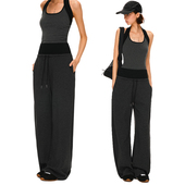 KVKV 黑灰条纹双腰头宽腰头抽绳肤感阔腿运动休闲卫裤