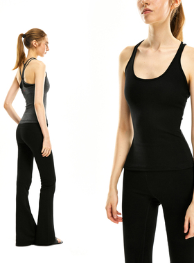 KVKV黑色灰色结构瑜伽运动吊带背心辣妹修身打底内搭无袖美背上衣