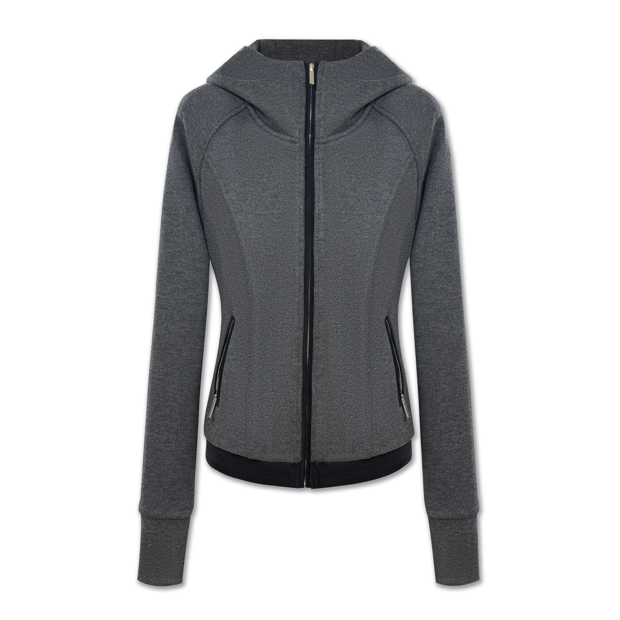 KVKV 深灰色立领羊毛混纺拼接结构修身连帽衫运动外套