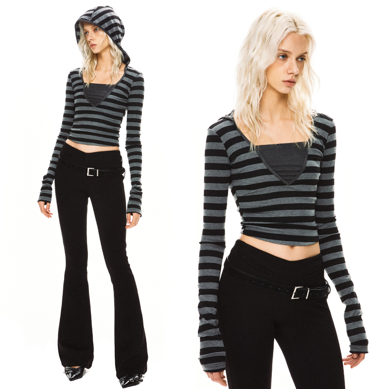 KVKV 假两件条纹帽衫